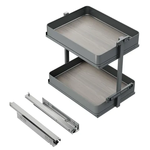 Emuca Harmony-Ausziehwagen mit Soft-Close, Modul Breite 400mm Höhe 700mm, Stahl und Holz, Anthrazitgrau
