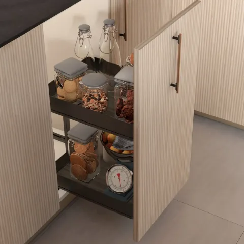 Emuca Harmony-Ausziehwagen mit Soft-Close, Modul Breite 400mm Höhe 700mm, Stahl und Holz, Anthrazitgrau