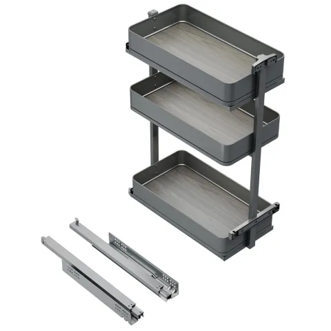 Emuca Harmony-Ausziehwagen mit Soft-Close, Modul Breite 300mm Höhe 800mm, Stahl und Holz, Anthrazitgrau