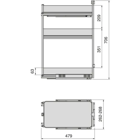 Emuca Harmony-Ausziehwagen mit Soft-Close, Modul Breite 300mm Höhe 800mm, Stahl und Holz, Anthrazitgrau