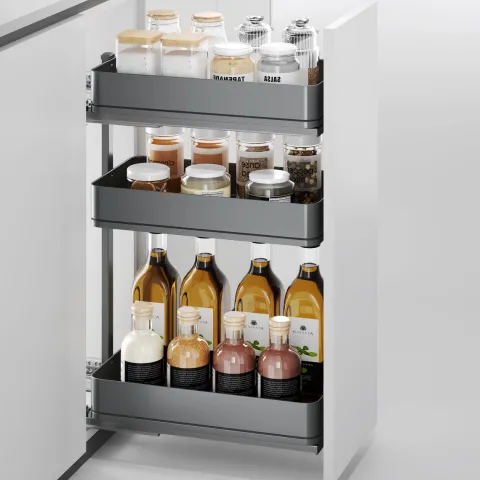 Emuca Harmony-Ausziehwagen mit Soft-Close, Modul Breite 400mm Höhe 800mm, Stahl und Holz, Anthrazitgrau