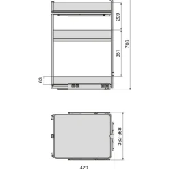 Emuca Harmony-Ausziehwagen mit Soft-Close, Modul Breite 400mm Höhe 800mm, Stahl und Holz, Anthrazitgrau