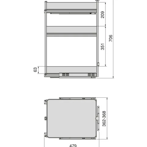 Emuca Harmony-Ausziehwagen mit Soft-Close, Modul Breite 400mm Höhe 800mm, Stahl und Holz, Anthrazitgrau