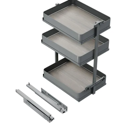 Emuca Harmony-Ausziehwagen mit Soft-Close, Modul Breite 400mm Höhe 800mm, Stahl und Holz, Anthrazitgrau