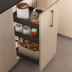 Emuca Harmony-Ausziehwagen mit Soft-Close, Modul Breite 400mm Höhe 800mm, Stahl und Holz, Anthrazitgrau