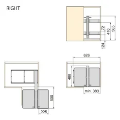 Emuca Harmony Auszugsklapp-Ecksystem für Küchenmöbel, Rechts/Links, Stahl und Holz, Anthrazitgrau