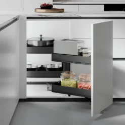 Emuca Harmony Eckauszugssystem für Küchenmöbel, Rechts, Stahl und Holz, Anthrazitgrau