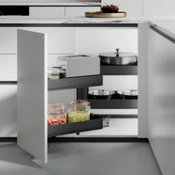 Emuca Harmony Eckauszugssystem für Küchenmöbel, Links, Stahl und Holz, Anthrazitgrau