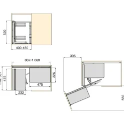 Emuca Harmony Eckauszugssystem für Küchenmöbel, Links, Stahl und Holz, Anthrazitgrau