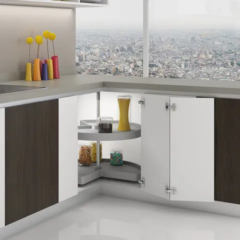 Emuca Lot Drehplatten Shelvo 3/4, für 800mm Modul, Kunststoff und Aluminium, Grau