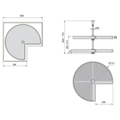 Emuca Lot Drehplatten Shelvo 3/4, für 800mm Modul, Kunststoff und Aluminium, weiss