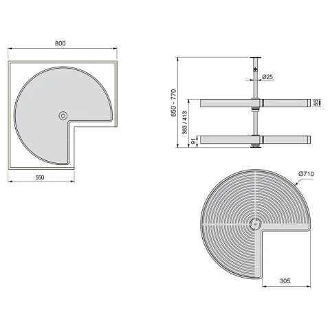 Emuca Lot Drehplatten Shelvo 3/4, für 800mm Modul, Kunststoff und Aluminium, weiss