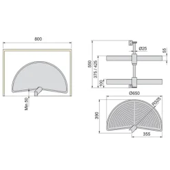 Emuca Lot Drehplatten Shelvo 1/2, für 800mm Modul, Kunststoff und Aluminium, Grau