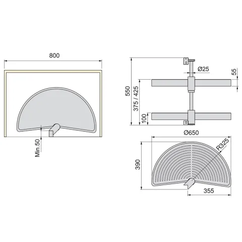 Emuca Lot Drehplatten Shelvo 1/2, für 800mm Modul, Kunststoff und Aluminium, weiss