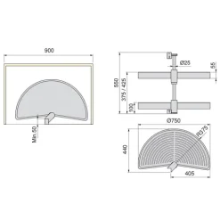 Emuca Lot Drehplatten Shelvo 1/2, für 900mm Modul, Kunststoff und Aluminium, weiss