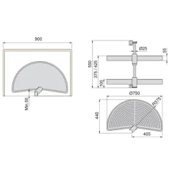 Emuca Lot Drehplatten Shelvo 1/2, für 900mm Modul, Kunststoff und Aluminium, Grau