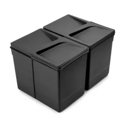 Emuca Lot Recycle Behälter für Küchenschublade, Höhe 266 mm, 2x15 Liter, Kunststoff, Schwarz