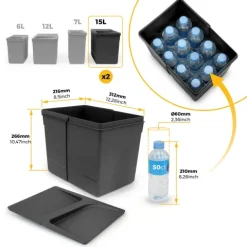 Emuca Lot Recycle Behälter für Küchenschublade, Höhe 266 mm, 2x15 Liter, Kunststoff, Schwarz