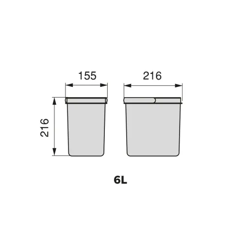 Emuca Lot Recycle Behälter für Küchenschublade, Höhe 216 mm, 2x6 Liter, Kunststoff anthrazitgrau