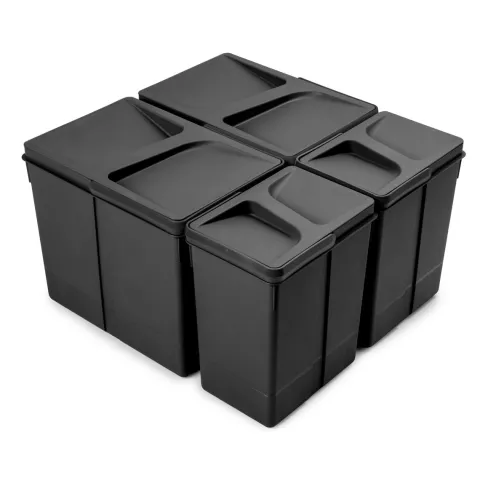 Emuca Lot Recycle Behälter für Küchenschublade, Höhe 266 mm, 2x15 Liter, 2x7 Liter, Kunststoff, Schwarz