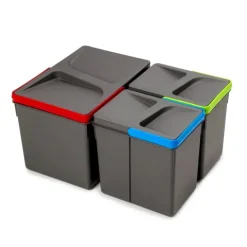 Emuca Lot Recycle Recyclingbehälter für Küchenschublade, Höhe 216 mm, 1x12 Liter, 2x6 Liter, Kunststoff anthrazitgrau