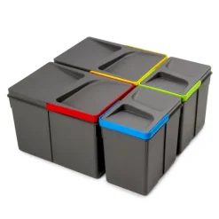 Emuca Lot Recycle Recyclingbehälter für Küchenschublade, Höhe 216 mm, 2x12 Liter, 2x6 Liter, Kunststoff anthrazitgrau