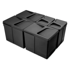 Emuca Lot Recycle Recyclingbehälter für Küchenschublade, Höhe 266 mm, 3x15 Liter, 2x7 Liter, Kunststoff, Schwarz
