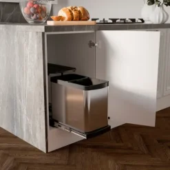Emuca Recycle Inox Recyclingbehälter für die Bodenmontage und manuellen/automatischen Auszug in Küchenzeilen, 2x12 Liter, Kunststoff und Edelstahl