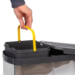 Emuca Recycle Inox Recyclingbehälter für die Bodenmontage und manuellen/automatischen Auszug in Küchenzeilen, 2x12 Liter, Kunststoff und Edelstahl