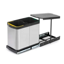 Emuca Recycle Inox Recyclingbehälter für die Bodenmontage und manuellen/automatischen Auszug in Küchenzeilen, 2x12 Liter, Kunststoff und Edelstahl