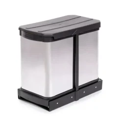 Emuca Recycle Inox Recyclingbehälter für die Bodenmontage und manuellen/automatischen Auszug in Küchenzeilen, 2x12 Liter, Kunststoff und Edelstahl