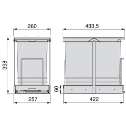 Emuca Recycle-Küchenrecyclingbehälter, 24 L, Bodenbefestigung und Handauszug/automatischen Auszug, Kunststoff anthrazitgrau