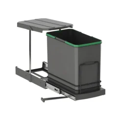 Emuca Recycle-Küchenrecyclingbehälter, 24 L, Bodenbefestigung und Handauszug/automatischen Auszug, Kunststoff anthrazitgrau