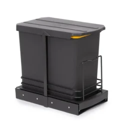 Emuca Recycle-Küchenrecyclingbehälter, 2x12 L, Bodenbefestigung und Handauszug/automatischen Auszug, Kunststoff anthrazitgrau