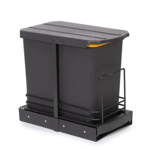 Emuca Recycle-Küchenrecyclingbehälter, 2x12 L, Bodenbefestigung und Handauszug/automatischen Auszug, Kunststoff anthrazitgrau