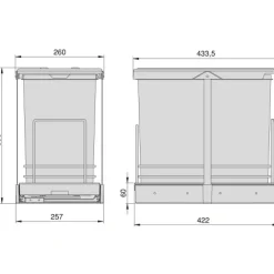 Emuca Recycle-Küchenrecyclingbehälter, 2x12 L, Bodenbefestigung und Handauszug/automatischen Auszug, Kunststoff anthrazitgrau