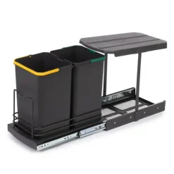 Emuca Recycle-Küchenrecyclingbehälter, 2x12 L, Bodenbefestigung und Handauszug/automatischen Auszug, Kunststoff anthrazitgrau