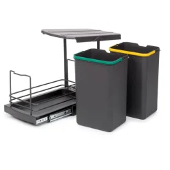 Emuca Recycle-Küchenrecyclingbehälter, 2x12 L, Bodenbefestigung und Handauszug/automatischen Auszug, Kunststoff anthrazitgrau