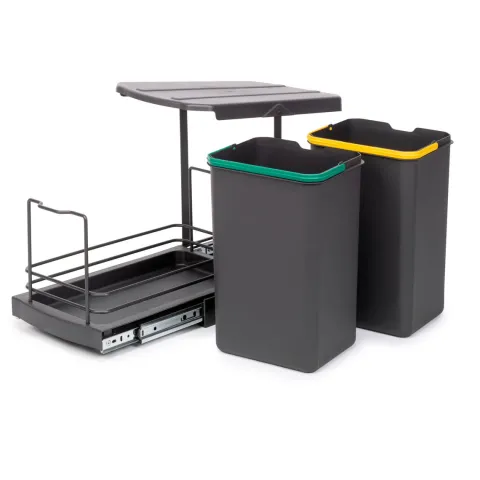 Emuca Recycle-Küchenrecyclingbehälter, 2x12 L, Bodenbefestigung und Handauszug/automatischen Auszug, Kunststoff anthrazitgrau