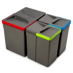 Emuca Recycle-Küchenschubladenbehälter mit geruchsdichtem Deckel, Höhe 266 mm, 1x15 Liter, 2x7 Liter, Kunststoff anthrazitgrau