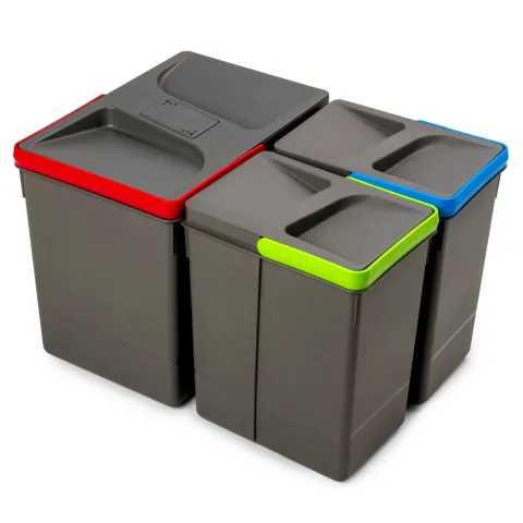Emuca Recycle-Küchenschubladenbehälter mit geruchsdichtem Deckel, Höhe 266 mm, 1x15 Liter, 2x7 Liter, Kunststoff anthrazitgrau