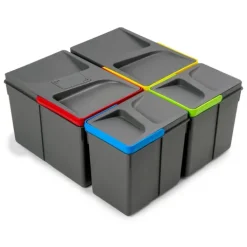 Emuca Recycle-Küchenschubladenbehälter mit geruchsdichtem Deckel, Höhe 216 mm, 2x12 Liter, 2x6 Liter, Kunststoff anthrazitgrau