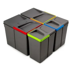 Emuca Recycle-Küchenschubladenbehälter mit geruchsdichtem Deckel, Höhe 266 mm, 2x15 Liter, 2x7 Liter, Kunststoff anthrazitgrau