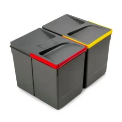 Emuca Recycle-Küchenschubladenbehälter mit geruchsdichtem Deckel, Höhe 266 mm, 2x15 Liter, Kunststoff anthrazitgrau