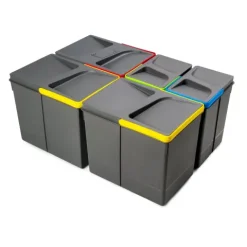 Emuca Recycle-Küchenschubladenbehälter mit geruchsdichtem Deckel, Höhe 266 mm, 3x15 Liter, 2x7 Liter, Kunststoff anthrazitgrau