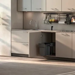 Emuca Recycle Recyclingbehälter für Küche, 1x20 Liter, Bodenbefestigung und Handauszug, Kunststoff anthrazitgrau