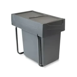 Emuca Recycle Recyclingbehälter für Küche, 1x20 Liter, Bodenbefestigung und Handauszug, Kunststoff anthrazitgrau