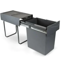 Emuca Recycle Recyclingbehälter für Küche, 1x20 Liter, Bodenbefestigung und Handauszug, Kunststoff anthrazitgrau