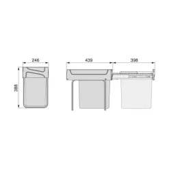 Emuca Recycle Recyclingbehälter für Küche, 1x20 Liter, Bodenbefestigung und Handauszug, Kunststoff anthrazitgrau