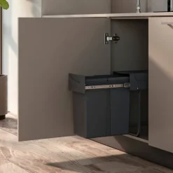 Emuca Recycle Recyclingbehälter für Küche, 1x20 Liter, Bodenbefestigung und Handauszug, Kunststoff anthrazitgrau